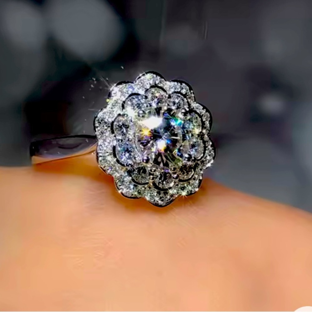 Delicate Flower CZ Ring – Silver Tone Fashion Jewelry, Sizes 8,9,10